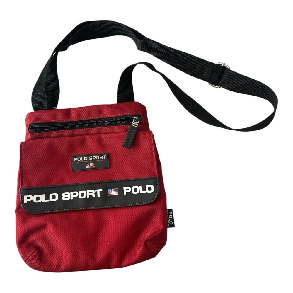 Vintage Polo Sport Ralph Lauren Messenger Bag Red Nylon USA Flag Crossbody Y2K